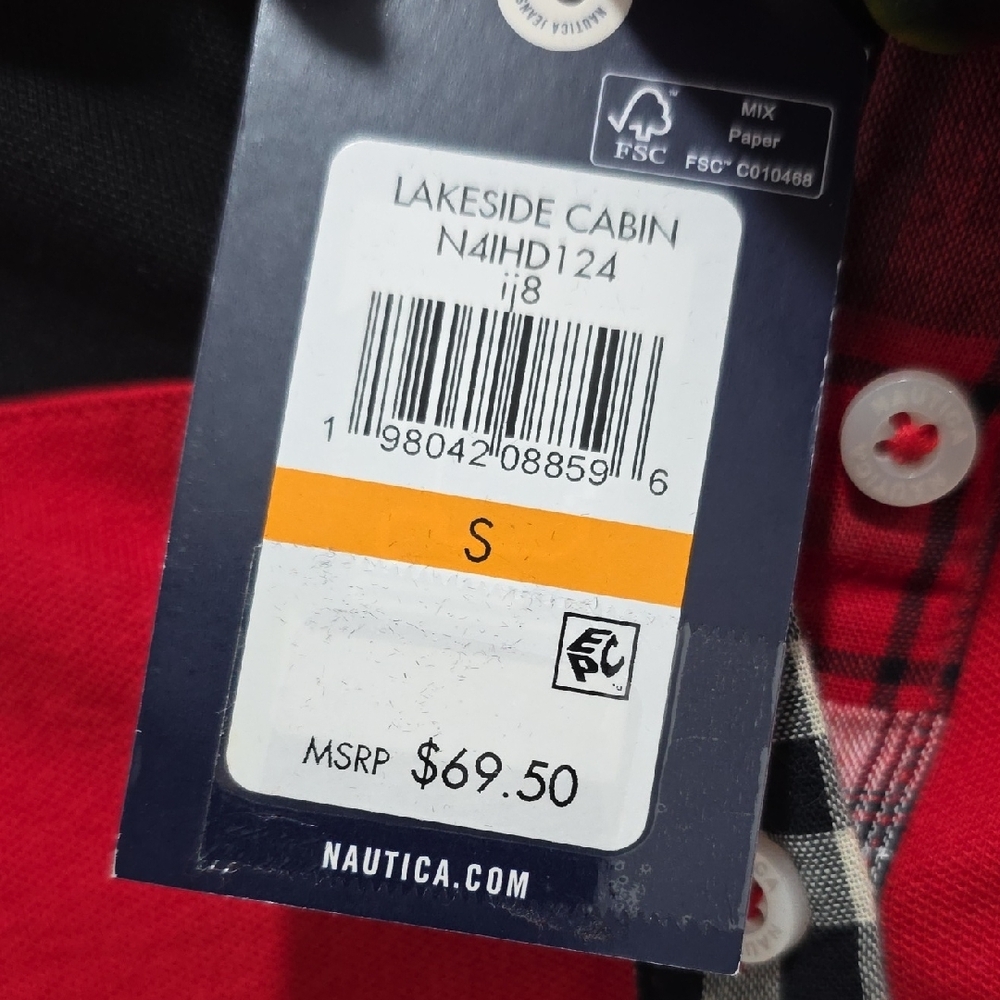 Nautica Red and Black Plaid Collar Shirt - Picture 5 of 6